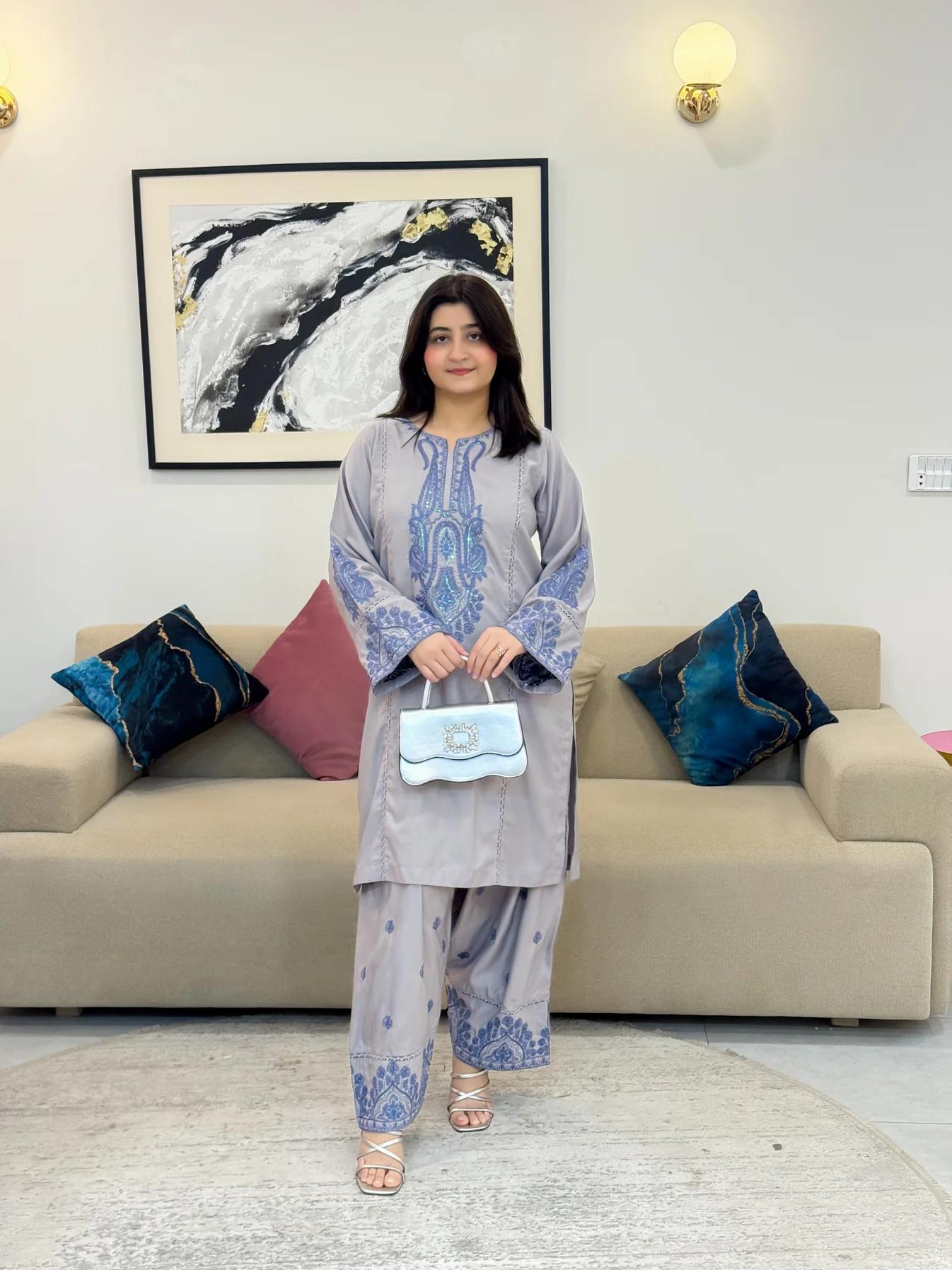 ALIYA EMB SET ( FARSHI SHALWAR ) - Desi Rang