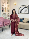 INAYA DHANK HEAVY EMB SHAWL 3PC - Desi Rang