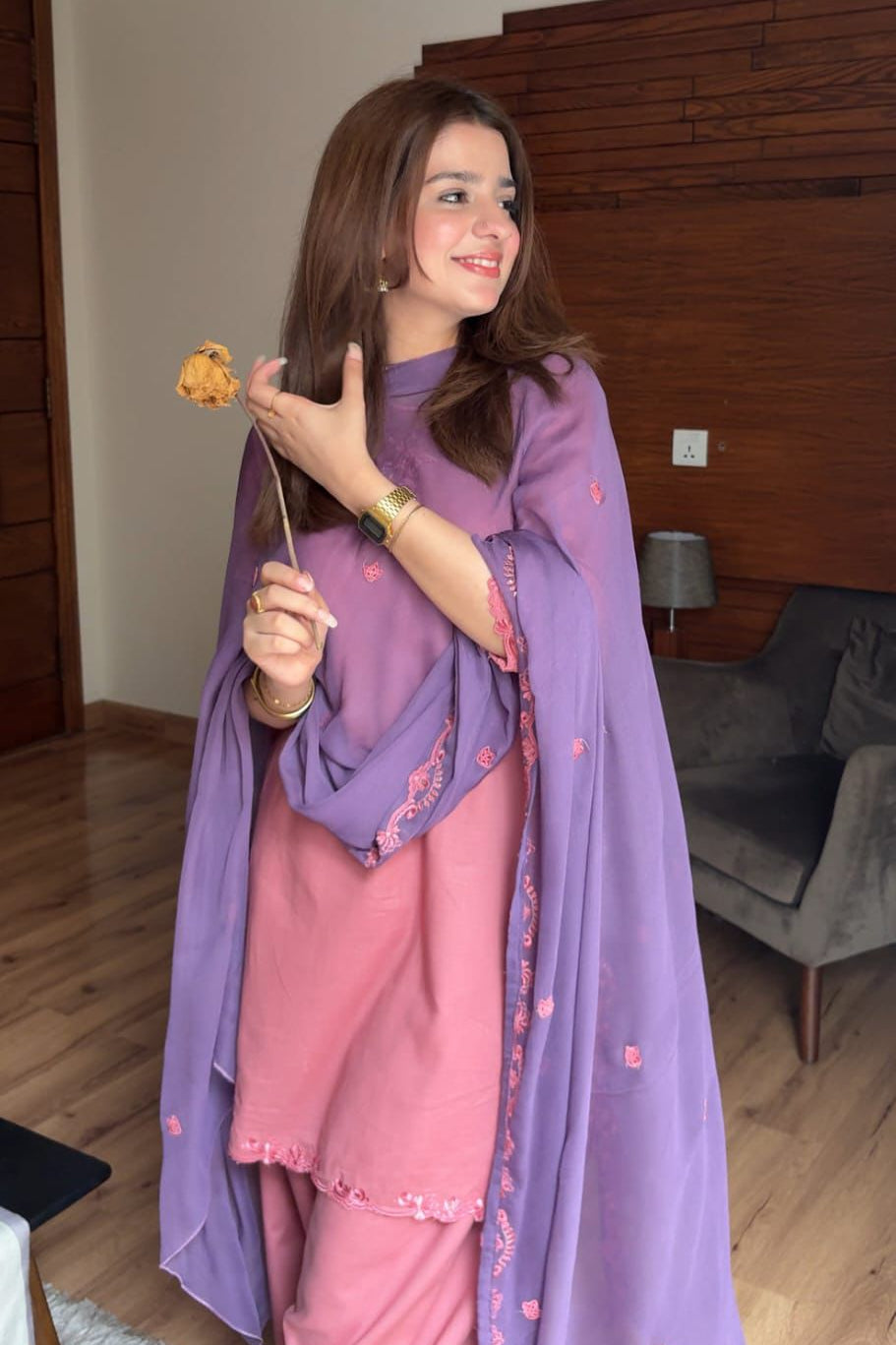 AIRA PINK 3PC ( FARSHI SHALWAR ) - Desi Rang